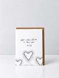 See Aiche greeting card with the Van Gogh quote “What is done with love is done well” above radiating hand-drawn dotted hearts, with a kraft envelope